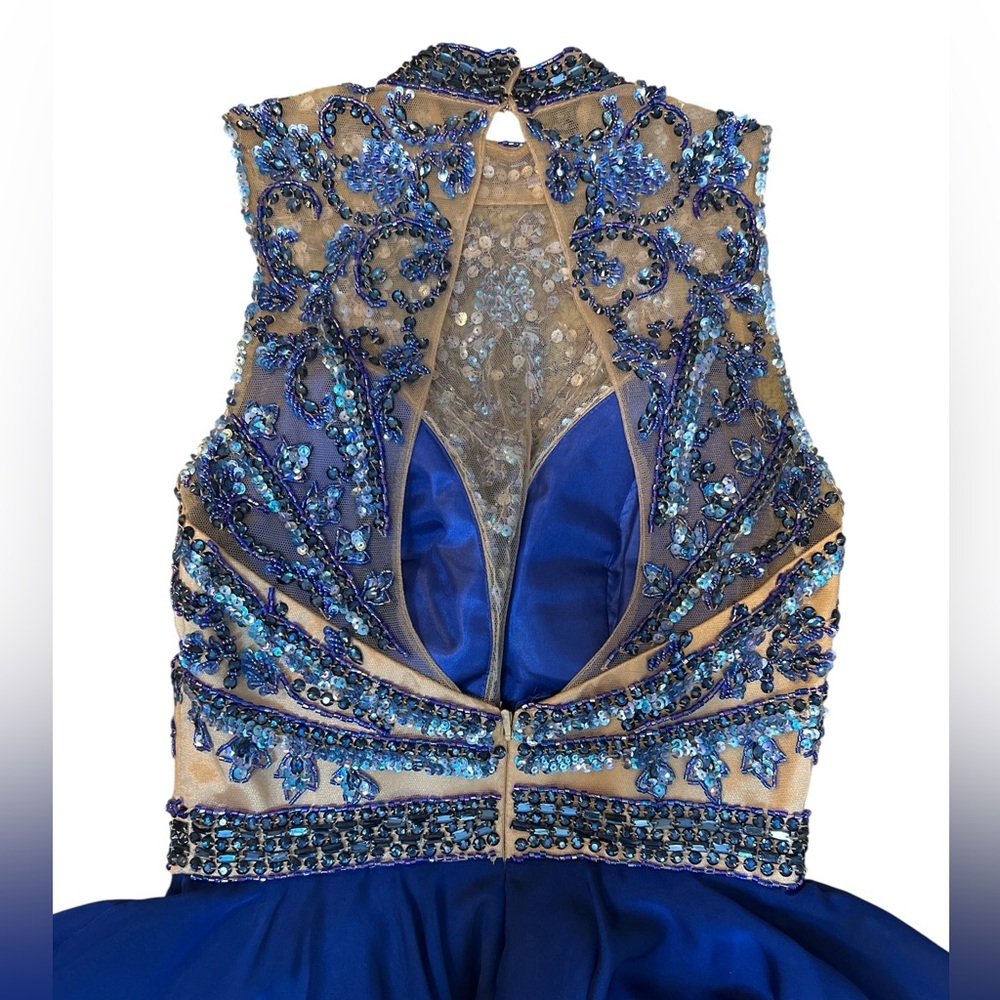 Sherri Hill Royal Blue Sequin Beaded Bodice Prom Formal Dress Size 2 - Picture 3 of 5